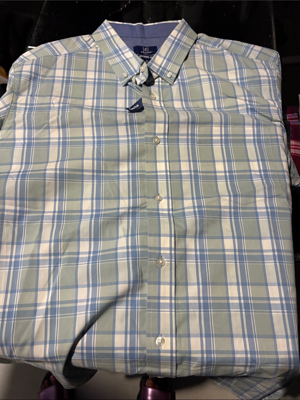 George classic fit Men's Green and Blue Plaid Button-Down Shirt